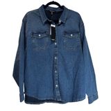 True Religion Oversized Denim Crystal LS Shirt Medium Wintry‎ Wash 600119 XL Photo 0
