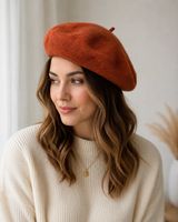 Women’s Rust Orange Wool Felt Beret Hat French Parisian Vintage Style Unbranded Photo 0