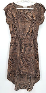 Vintage Toska Hi-Lo Dress Brown Black Leaf Print Summer Short Sleeve Casual Sz L Photo 0