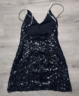 Lulus Force of Fashion Black Sequin V-Neck Spaghetti Mini Dress Small S Photo 0