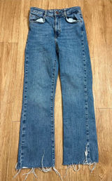 Zara Frayed Hem Medium Blue Wide-Leg Jeans Photo 0