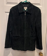 St. Johns Bay Womens XL Black Washable Suede Leather Full Zip Collared Jacket Photo 0