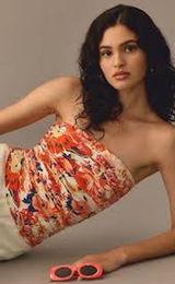 Anthropologie MAEVE Floral Ruched Tube Top Size Medium M FEMININE SEXY Smocked Photo 0