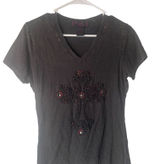 Cowgirl Legend‎ Size Medium Rodeo Hustler Grunge Cross Bling Black T Shirt Photo 0