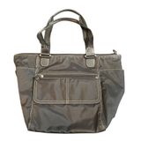 Liz‎ Claiborne Black Nylon Tote Bag Contrast Stitch Shoulder Bag Zipper Pockets Photo 0
