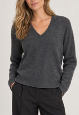 100% Cashmere Ann Taylor V Neck Sweater Charcoal Grey Minimalist Preppy Luxury Photo 0