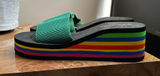 Colorful Striped Platform Sandals Green Size 10 Photo 0