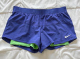 Nike Womens Dri-FIT 2-in-1 Running Shorts Purple Green Just Do It Large Active Photo 0