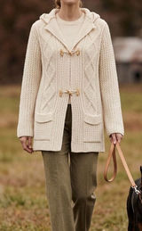 St Michael Vintage Cream Cable Knit Hooded Toggle Cardigan Sweater Cottagecore Photo 0