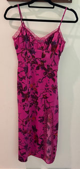 Urban Outfitters Audrey Magenta Pink Floral Lace Trim Midi‎ Slip Dress XS Photo 0
