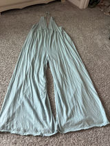 American Eagle Blue Cotton Halter Wide Leg Jumpsuit Ruffle V-Neck Romper Womens Photo 0