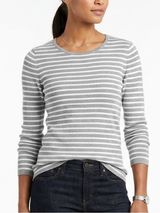 L.L. Bean Gray and White Striped Crew Neck Knit Top Lighweight Sweater Sz L Photo 0