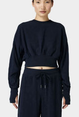 Sweaty Betty Delight Luxe Cropped Fleece Top‎ Sweatshirt Athleisure Gym S Blue Photo 0