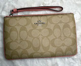 Coach Khaki Pink Coated Canvas Signature Wristlet Photo 0