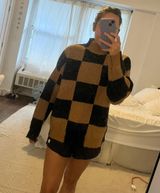 Brown Checkered Turtle Neck Sweater Photo 0