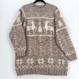 Venezia Jeans Sweater Women 14/16 Brown Reindeer Fair Isle Nordic Oversized Photo 0