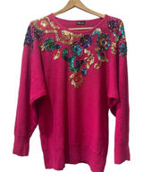 Vintage SML Glitz 80s Pink Knit Sequin‎ Funky Cotton Blend Sweater sz XL. Photo 0