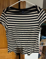 GAP Women's Striped Short Sleeve Tee - Black and Cream Photo 0