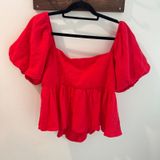 Altar'd‎ State Red Cotton Gauze Puff Sleeve Peplum Tie Back Top XXL NWT Photo 0