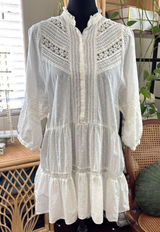 Anthropologie Vicenza Ivory Lace Swiss Dot Cotton Boho Hippie Tunic Mini Dress Photo 0