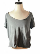 We The Free Gray Cotton Distressed Raw Hem Tee Shirt Women's Medium Grunge Photo 0