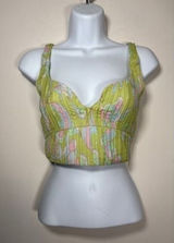 ZARA Crop Top Small‎ Green Abstract Paisley Bustier Ribbed Summer Boho Retro Y2K Photo 0