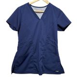 Greys Anatomy Womens Scrub Top S Navy V Neck‎ Medical Uniform Workwear Stretch Photo 0