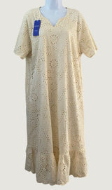 NWT Cream Eyelet Lace Dress Large Boho Chic Bohemian Coastal Cowgirl Summer Photo 0