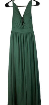 Azazie Kora Dark Green A-Line Pleated Chiffon Bridesmaid Prom Dress Sz A2 Photo 0