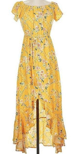 Anthropologie Abel‎ the Label Yellow Floral Hi-Low Maxi Dress Medium Gypsy Boho Photo 0