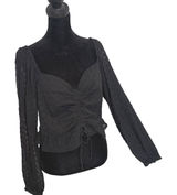 Hollister Milkmaid Black Smocked Crop Top Sheer Sleeve Peplum Size L Fairy Photo 0