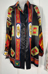 Vintage Fred David Women’s Satin Button Down Long Sleeve Blouse Size 14 … Photo 0