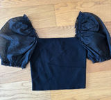 Wilfred at Aritzia Black Puff-Sleeve Square Neck Crop Top Size Small Photo 0
