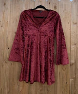Chloah womens Velvet dress size small Maroon Bell sleeve Soft Spring‎ Summer Photo 0