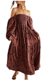 Free People Dahlia Embroidered Maxi Dress brown off the shoulder embroider S Photo 0
