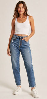 Abercrombie & Fitch The Mom High Rise Button Fly Distressed Short Denim Jeans Photo 0