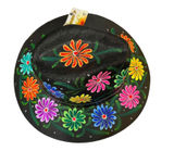 HAT MEXICAN Artisanal Hand Painted Fedora Floral Sombrero Panama Bohemian Black Photo 0
