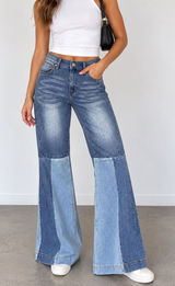 VENUS Patchwork Two Tone Flare Jeans High Rise Wide Leg Denim. Size 6 Photo 0