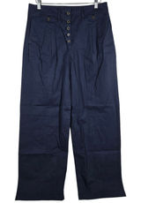 J Crew Navy Wide Leg Pleated Button Front Cotton‎ Pants Size 12 Photo 0