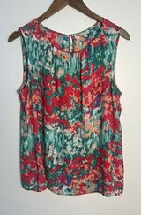 Talbots LG Sleeveless Abstract Floral Print Blouse Boho Cottage Spring‎ Flowy Photo 0