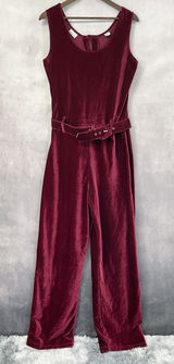 Vintage Newport News‎ Jumpsuit Women Large Red Velvet Ribbed Stretch Minimalist Photo 0