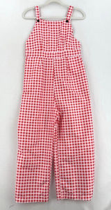 Red Pink Gingham Wide Leg Overall Jumpsuit Women L Button Hem Cottagecore Picnic Photo 0