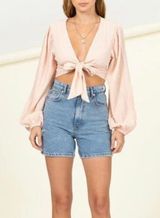Global Village Pink Tie Long Sleeve Crop Top Photo 0