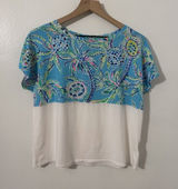 Lilly Pulitzer Womens Finn Crop Top Bermuda Blue Turtle Print Dolman Sleeve Med Photo 0