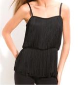 Theory Pardia Fringe Sleeveless Blouson Cami Tank Top Black Women's Size P / XS Photo 0