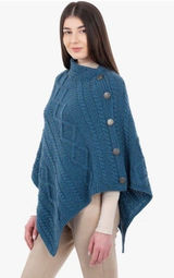 Saol Ireland Poncho Womens Small Medium Merino Wool Cable Knit Sweater Blue New Photo 0