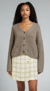 A New Day Women's Size 3X Brown Marled Ribbed Knit Cardigan Sweater V-Neck Photo 0