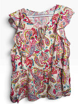 Emily Wonder Pink Teal Paisley Ruffle Peplum Blouse 1X PT10455-8 Photo 0