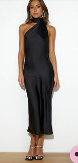 Satin Maxi Dress Black Photo 0