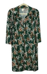 Kaileigh‎ Floral Shirt Dress Women's Green 3/4 Sleeve Belted, XLee-Length Photo 0